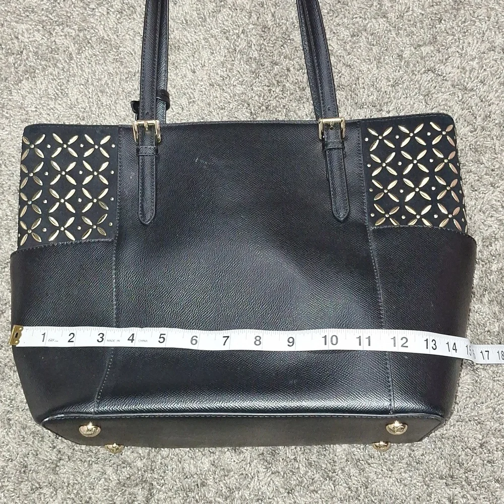 Michael Kors large suede jet set travel tote - black/gold laser cut - Picture 9 of 12